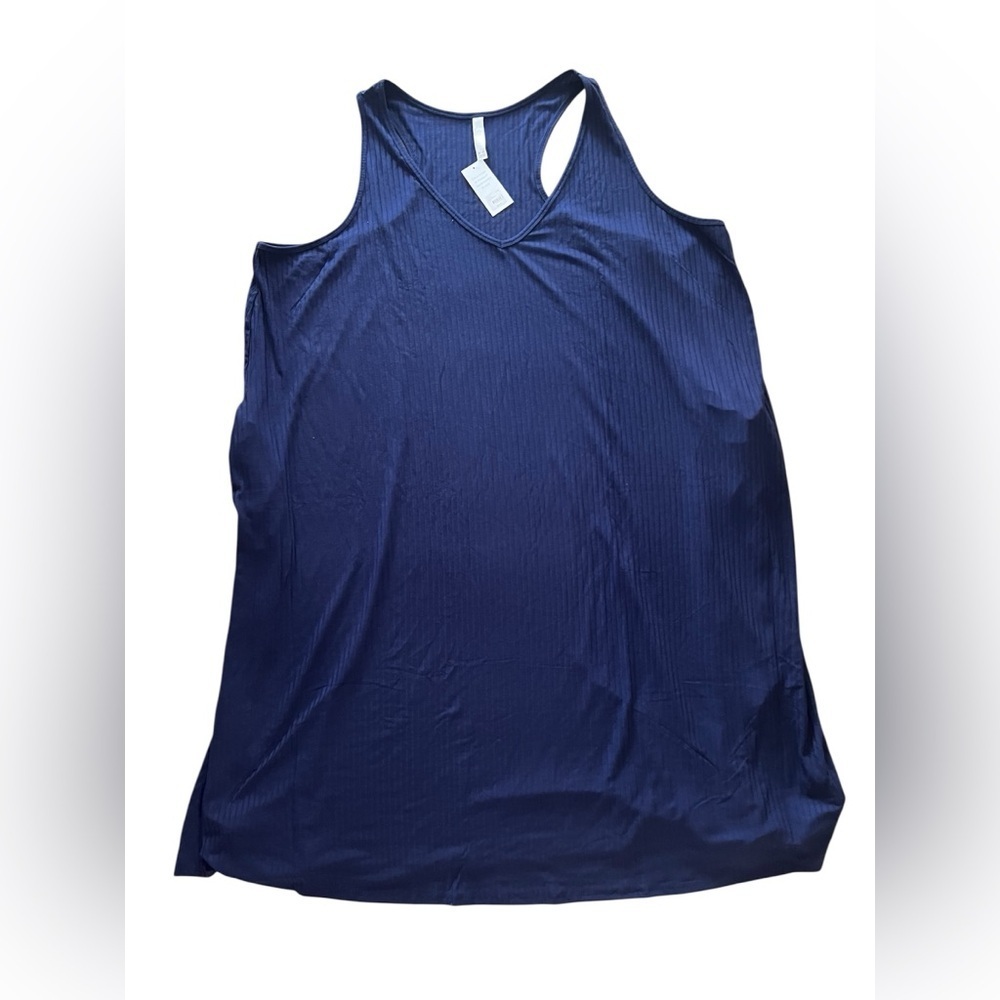 Sleep By Cacique Ribbed Dress Women's 34/36 Navy Blue Lounge Pockets Sleeveless